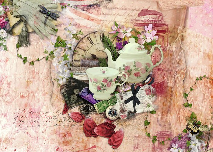 British Greeting Card featuring the mixed media Afternoon Tea by Nicky Jameson