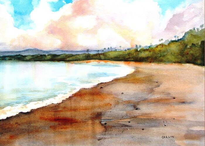 Beach Greeting Card featuring the painting Aganoa Beach Savai'i by Carlin Blahnik CarlinArtWatercolor