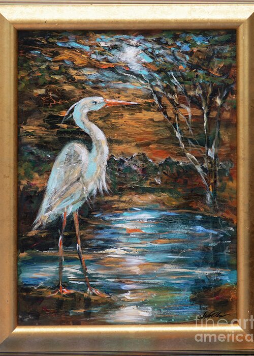 Ibis Greeting Card featuring the painting Aged Crane by Linda Olsen