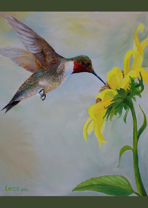 Bird Greeting Card featuring the painting Ahh...Liquid Sunshine by Lance Crumley