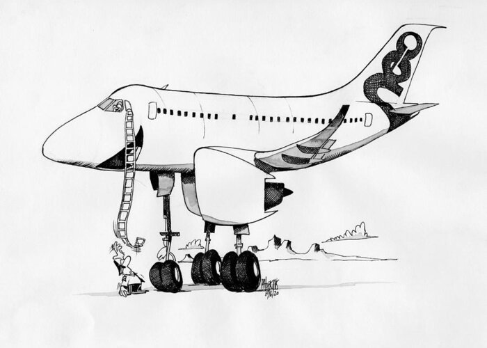 Original Art Greeting Card featuring the drawing Airbus A320neo by Michael Hopkins