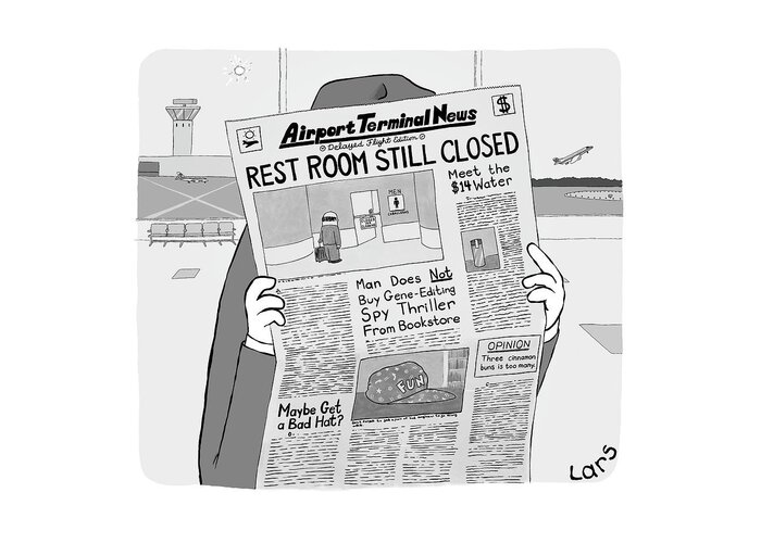 Captionless Greeting Card featuring the drawing Airport Terminal News by Lars Kenseth