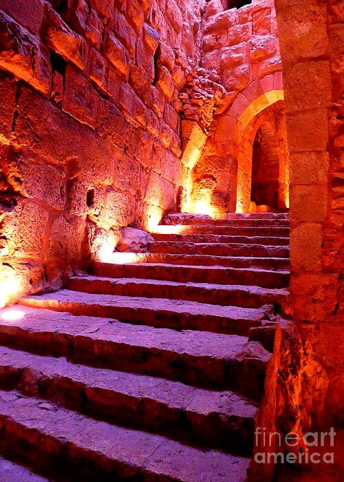 Castle Greeting Card featuring the photograph Ajloun Castle Stairs by Tina Mitchell