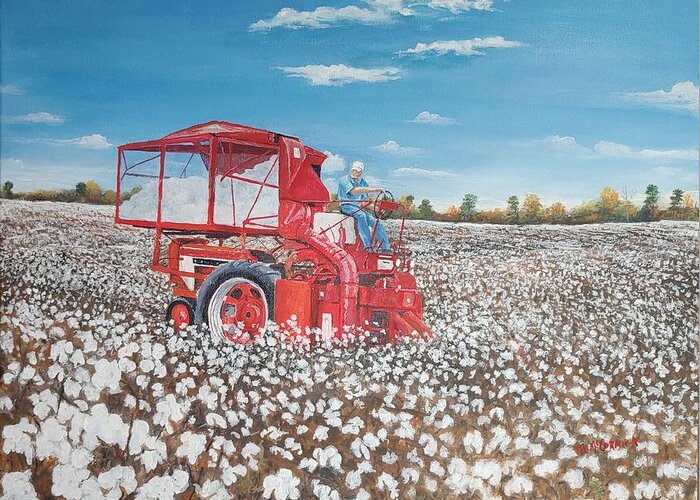 Picking Cotton Greeting Card featuring the painting Alabama Fields of White by ML McCormick