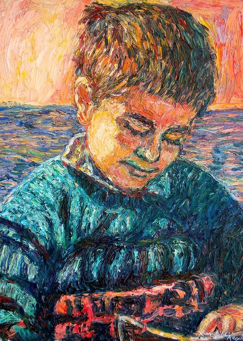 Portrait Greeting Card featuring the painting Alan Reading by Kendall Kessler