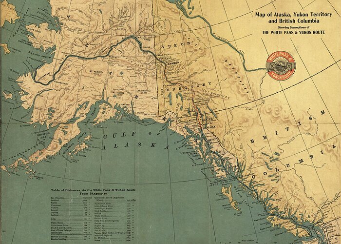 Rails Greeting Card featuring the drawing Alaska Yukon Territory and British Columbia showing connections of the White Pass and Yukon 1904 by Vintage Railroad Maps