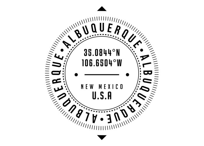 Albuquerque Greeting Card featuring the digital art Albuquerque, New Mexico, USA - 1 - City Coordinates Typography Print - Classic, Minimal by Studio Grafiikka