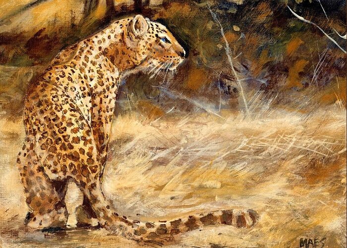 Africa Greeting Card featuring the painting Alert African Leopard by Walt Maes