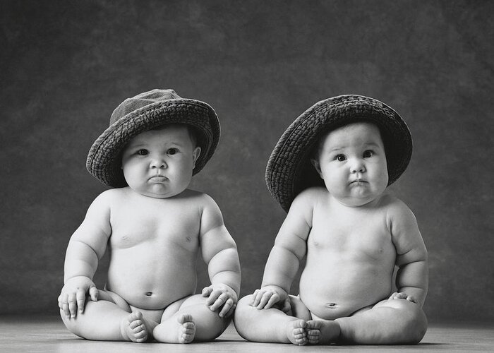 Black And White Greeting Card featuring the photograph Alexandra and Myles by Anne Geddes