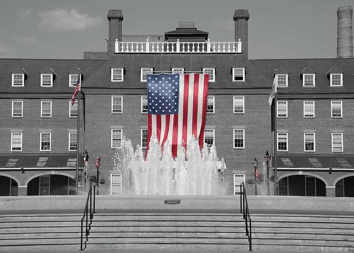 American Flag Greeting Card featuring the photograph Alexandria Virginia City Hall by Mike McGlothlen