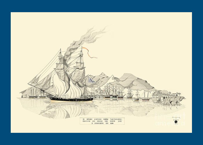 Historic Vessels Greeting Card featuring the drawing The brig Alexandros - 1818 by Panagiotis Mastrantonis