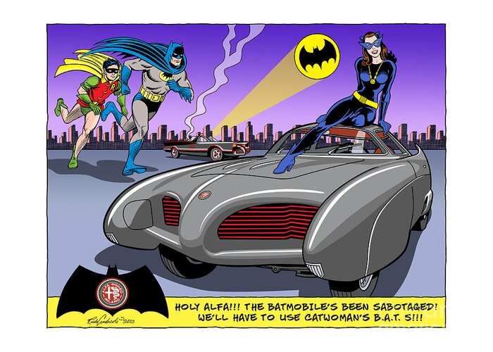 Alfa Greeting Card featuring the digital art Alfa B.A.T.-5 and Batman by Rick Andreoli