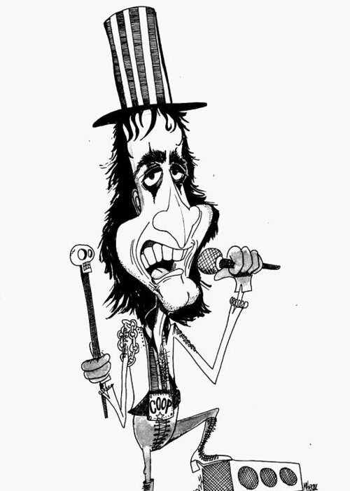 Rock And Roll Greeting Card featuring the drawing Alice Cooper by Michael Hopkins