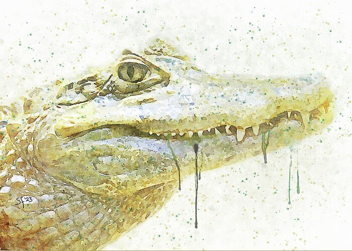 Alligator Greeting Card featuring the digital art Alligator Smile Watercolor Painting by Shelli Fitzpatrick