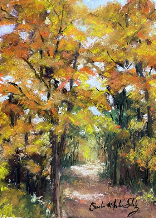 Autumn Greeting Card featuring the painting Along the Autumn Path by Charlene Fuhrman-Schulz