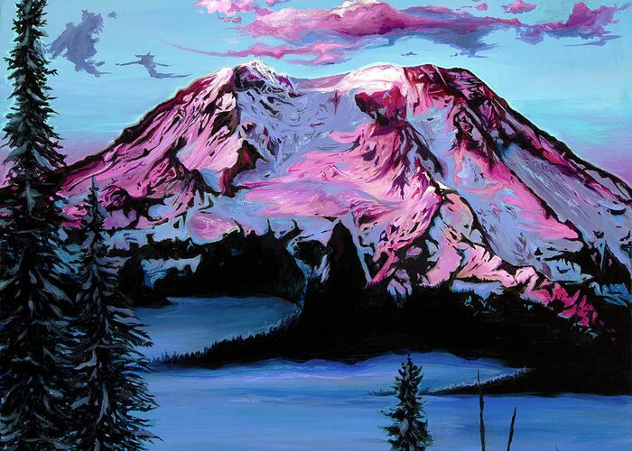Mountains Greeting Card featuring the painting Alpenglow by Averi Iris