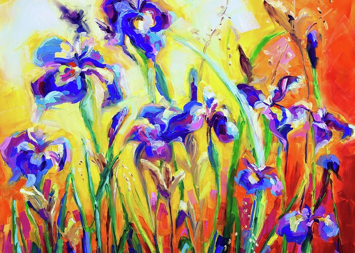 Irises Greeting Card featuring the painting Alpha and Omega by Talya Johnson