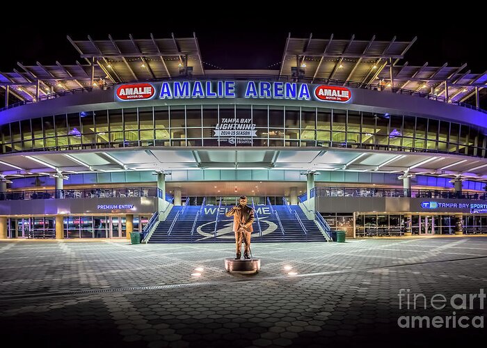 Night Photography Greeting Card featuring the photograph Amalie Arena at Night by Jason Ludwig Photography