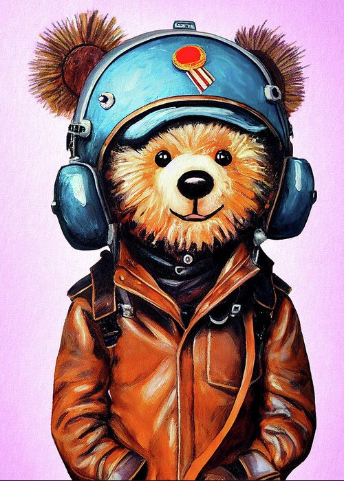 Teddy Bears Greeting Card featuring the digital art Amelia Bearhart - Teddy Bear Aviator by Mark Tisdale