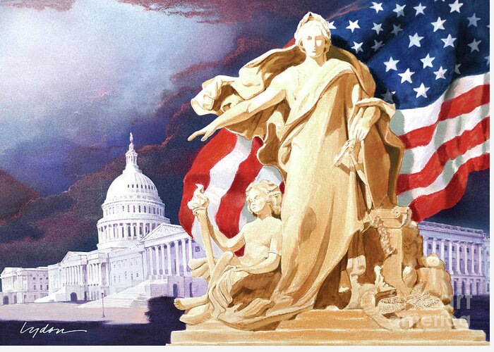 Tom Lydon Greeting Card featuring the painting America - Apotheosis of Democracy - Peace Protecting Genius by Tom Lydon