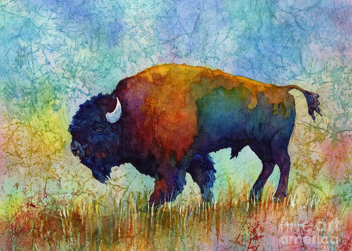 Bison Greeting Card featuring the painting American Buffalo 5 by Hailey E Herrera