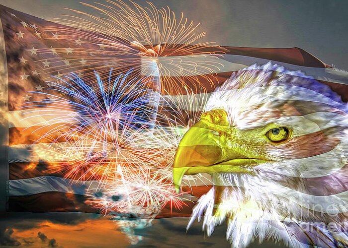 Eagles Greeting Card featuring the mixed media American Patriotism Artistry by DB Hayes