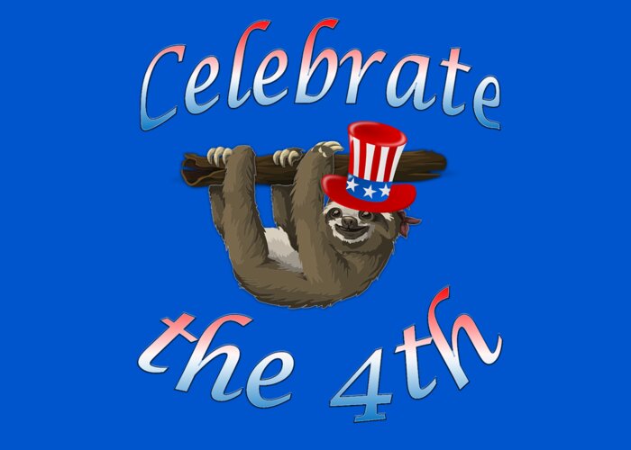 American Sloth Greeting Card featuring the digital art American Sloth Celebrate the 4th by Ali Baucom