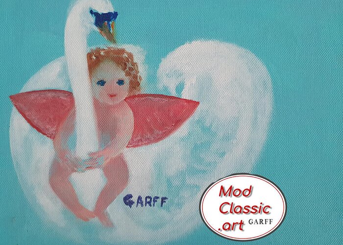 Cupid Greeting Card featuring the painting Amorino with Swan ModClassic Art by Enrico Garff