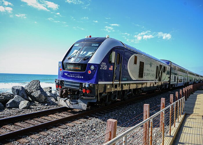 Beach Greeting Card featuring the photograph Amtrak on the Beach by Matthew Bamberg