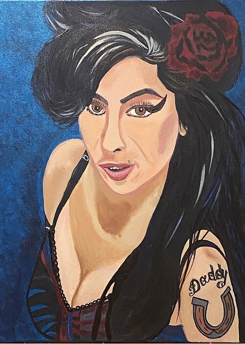  Greeting Card featuring the painting Amy Winehouse-Lioness by Bill Manson