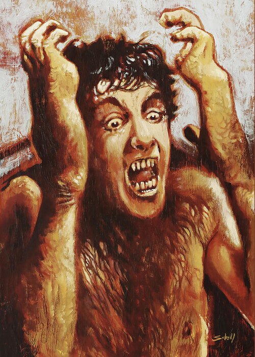 Werewolf Greeting Card featuring the painting An American Werewolf in London - David Naughton by Sv Bell
