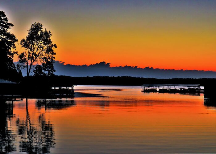 Lake Greeting Card featuring the photograph An Orange Glassy Sunrise by Ed Williams