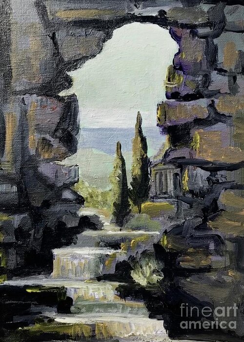 Landscape Greeting Card featuring the painting Ancient Greece by Yvonne Ayoub