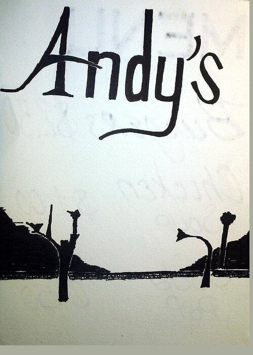 Black Art Greeting Card featuring the drawing Andy's by Donald C-Note Hooker