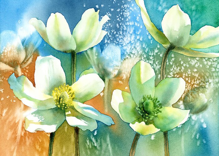 Anemones Greeting Card featuring the painting Anemones by Espero Art