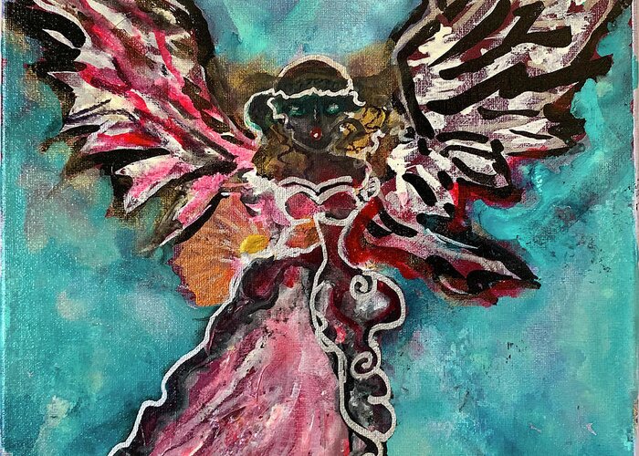 Angel Greeting Card featuring the painting Angel, Goddess by Leslie Porter