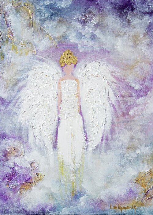Acrylic Greeting Card featuring the painting Angel of Peace by Linh Nguyen-Ng