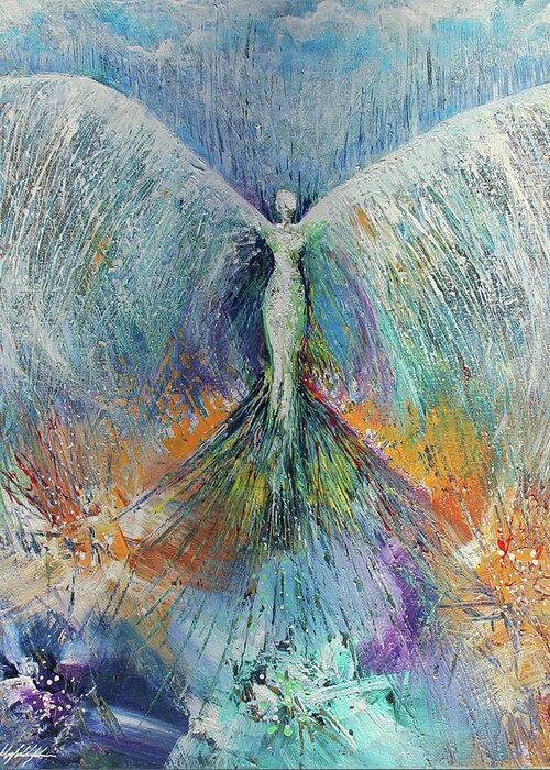 Blue Greeting Card featuring the painting Angel by Themayart
