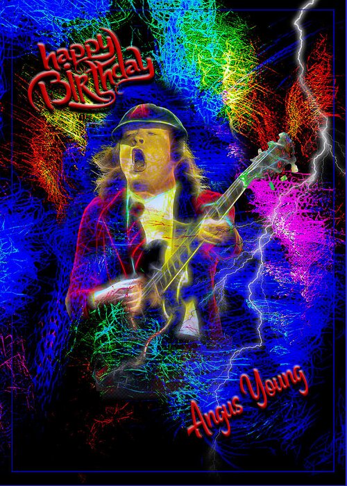 Ac/dc Greeting Card featuring the digital art Angus Young by Rick Fisk