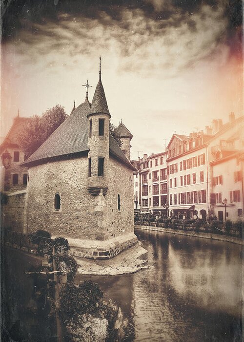 Annecy Greeting Card featuring the photograph Annecy France Palais de L'Ile Vintage Sepia by Carol Japp