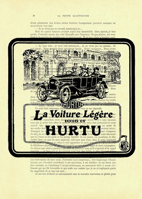 Oldtimer Greeting Card featuring the digital art Antique Hurtu oldtimer ad on a French book page by Madame Memento