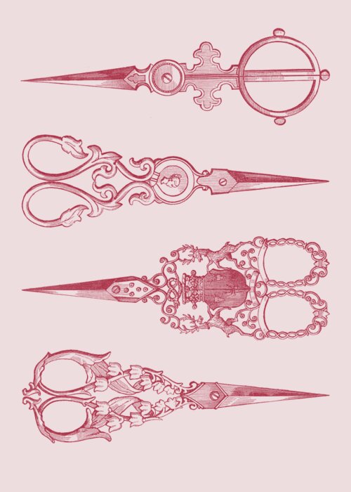 Scissors Greeting Card featuring the digital art Antique Sewing Scissors Set by Madame Memento