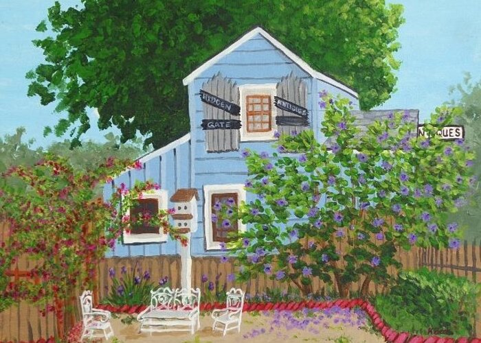 Antique Greeting Card featuring the painting Antique Shop, Cambria CA by Katherine Young-Beck