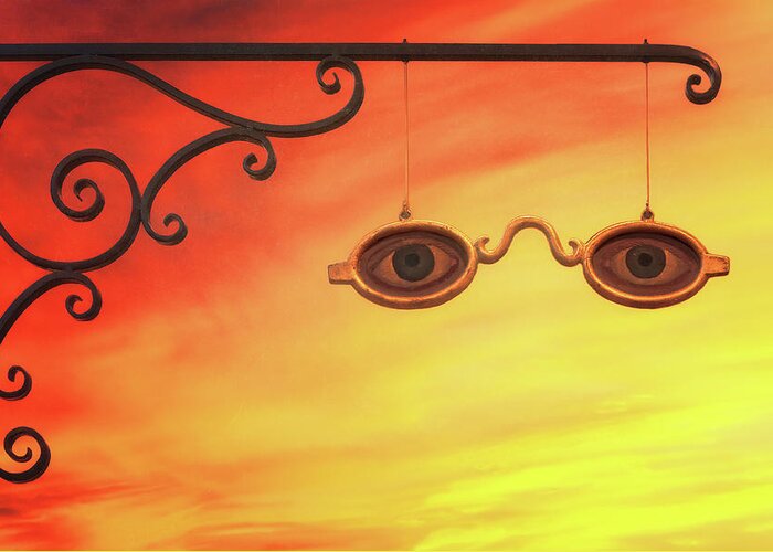 Eyeglasses Greeting Card featuring the photograph Antique Spectacles Trade Sign by Susan Rissi Tregoning