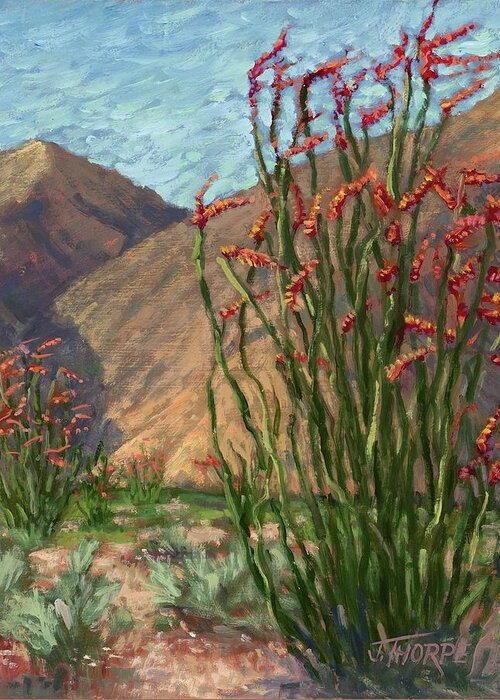 Desert Greeting Card featuring the painting Anza Ocotillo by Jane Thorpe