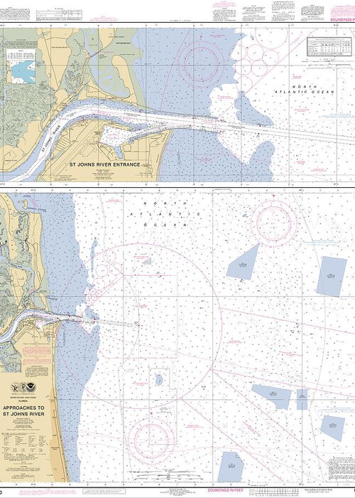 Approaches To St. Johns River Greeting Card featuring the digital art Approaches to St. Johns River Florida, NOAA Chart 11490 by Nautical Chartworks
