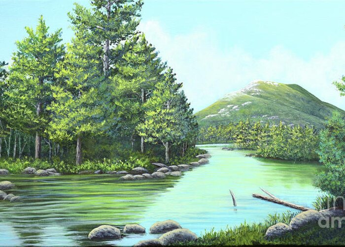 Approaching Greeting Card featuring the painting Approaching Katahdin by Sarah Irland