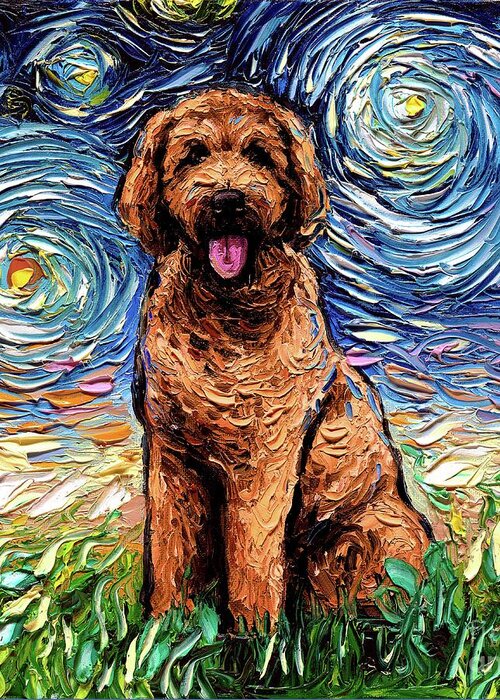 Apricot Greeting Card featuring the painting Apricot Goldendoodle by Aja Trier