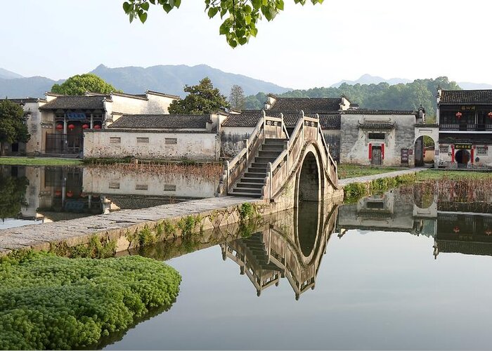 Arched Stone Bridge Greeting Card featuring the photograph Arched Stone Bridge in Hong Village by Mingming Jiang