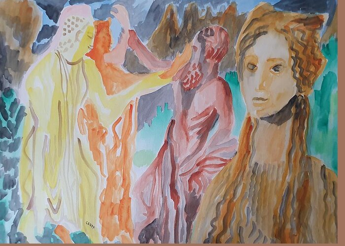Sculpture Greeting Card featuring the painting Archcaic Hellenistic Beauty by Enrico Garff